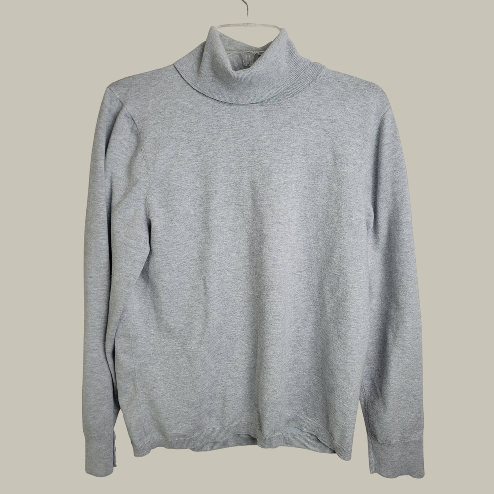 Talbots Sweater Turtleneck Classic Minimalist Preppy Knit Pullover Gray XL